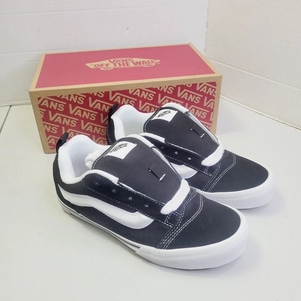 Vans Kids Knu Skool Skate Shoes Size 7Y Black White Puffy Suede Sneakers